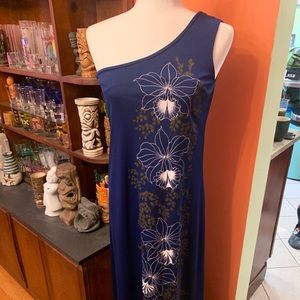 Alfred Shaheen 70s One Shoulder Dress. Large